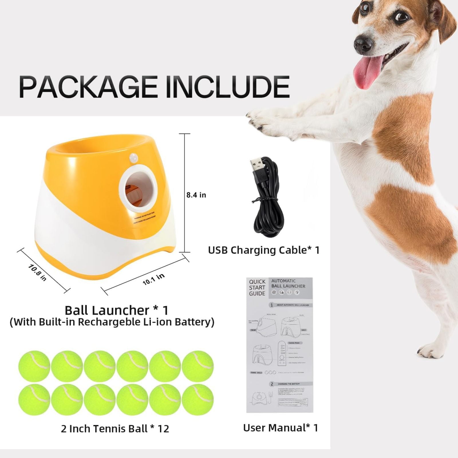 SQDWYGUO Automatic Dog Ball Thrower Launcher with 12 PCS Tennis Balls,Thrower Distance 10-30ft, Interactive Dog Fetch Machine Toy for Small Dogs,Yellow