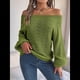 thumbnail image 5 of Tops de Crochet para Mujer, Suéteres con Hombros Descubiertos, Ropa de Playa de Punto Calado de Larga de Verano Verde S, 5 of 10