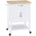 thumbnail image 1 of HOMCOM Kitchen Storage Cabinet Trolley Serving Cart Rubber Wood top Rolling Kitchen Island with Towel Rack and Drawer White, 1 of 10