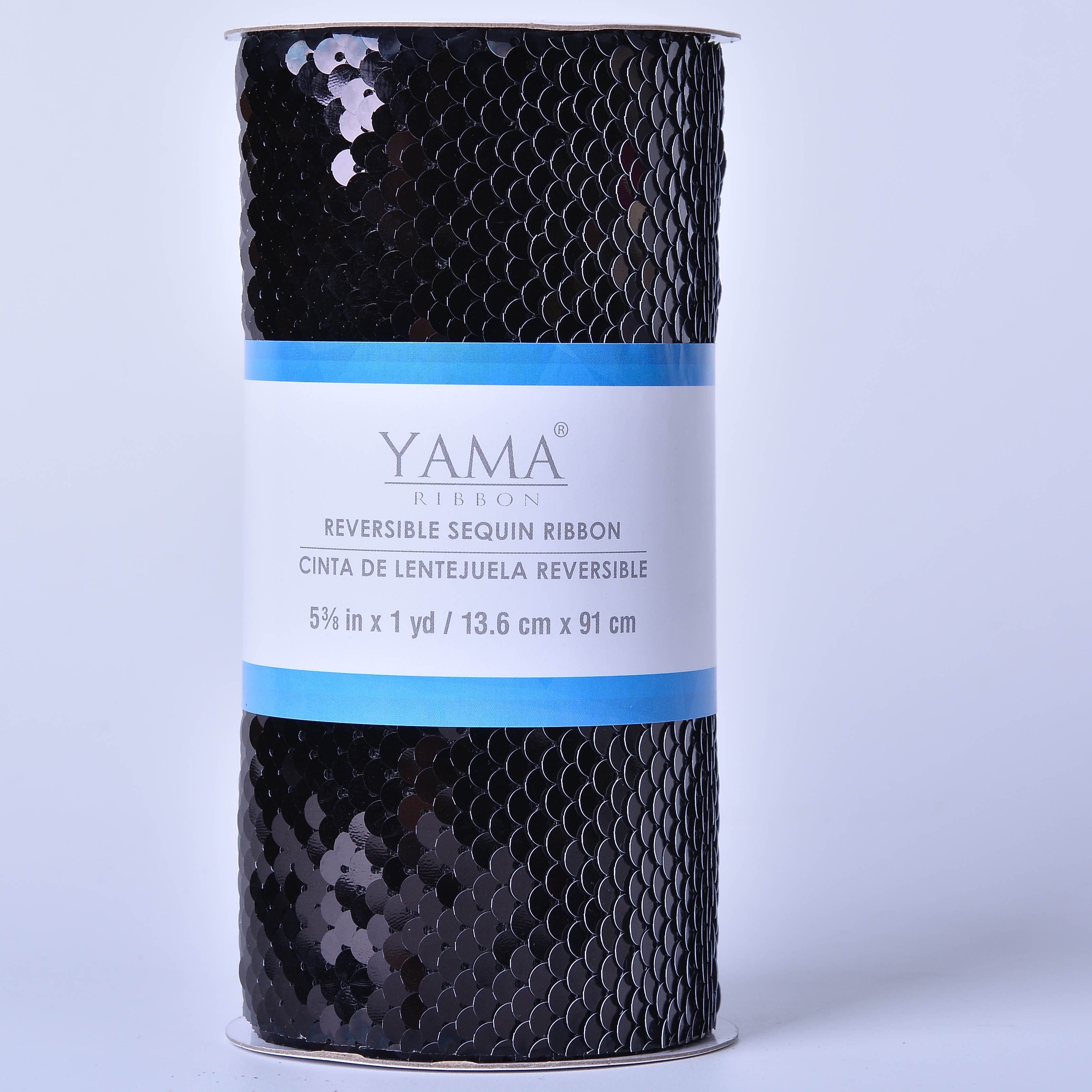 (4 pack) Yama Ribbon, 5-3/8inch Reverse Sequin Ribbon Black/White