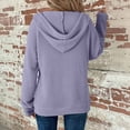 thumbnail image 4 of Womens Waffle Knit Full Zip Hoodie Oversized Long Sleeve Casual Fall Hooded Sweatshirt Jacket Tops with Pockets Purple L, 4 of 5