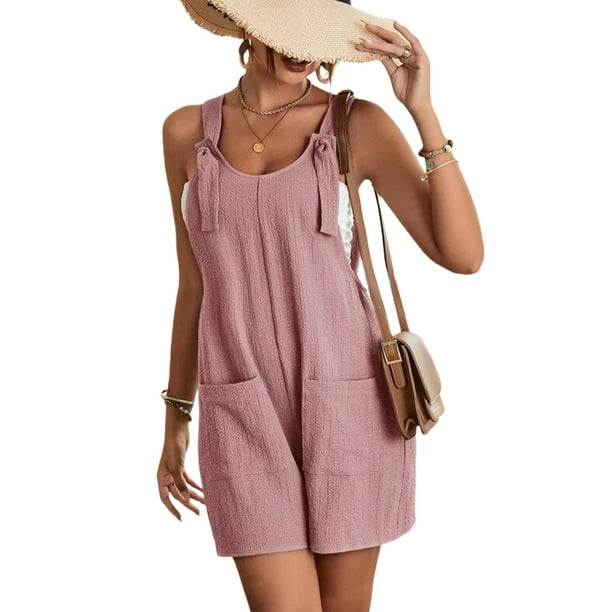 Lucakuins - Mono corto informal para mujer, color sólido, sin mangas, con cuello halter, ropa de verano Lucakuins moda