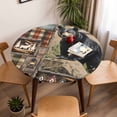 thumbnail image 5 of Bear Fish Lake Camp Elastic Fitted Round Table Cover Retro Forest Waterproof Outdoor Tablecloth for Holiday Party, Picnic, Patio & Dining Fits Tables Up to 36"-44", 5 of 8