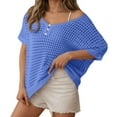 thumbnail image 2 of Womens T-Shirts Sexy Hollow Out Short Sleeve Summer Casual Knit Top Beach Cover Ups Blouse Crew Neck Solid Color Tee Vacation Outfits Fashion Clothing Women Clothes, 2 of 6