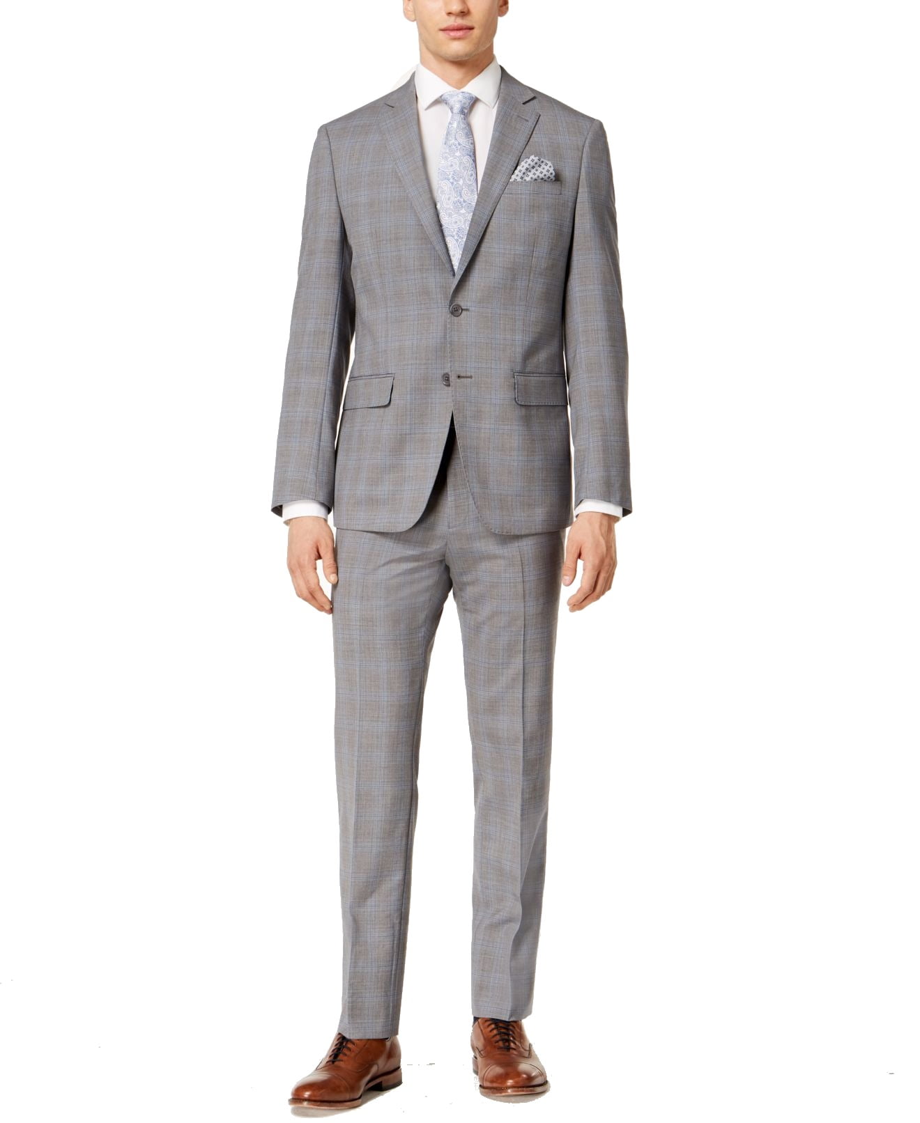 Mens Suit 42S Short Slim Fit Plaid Two Button Wool 42 - Walmart.com