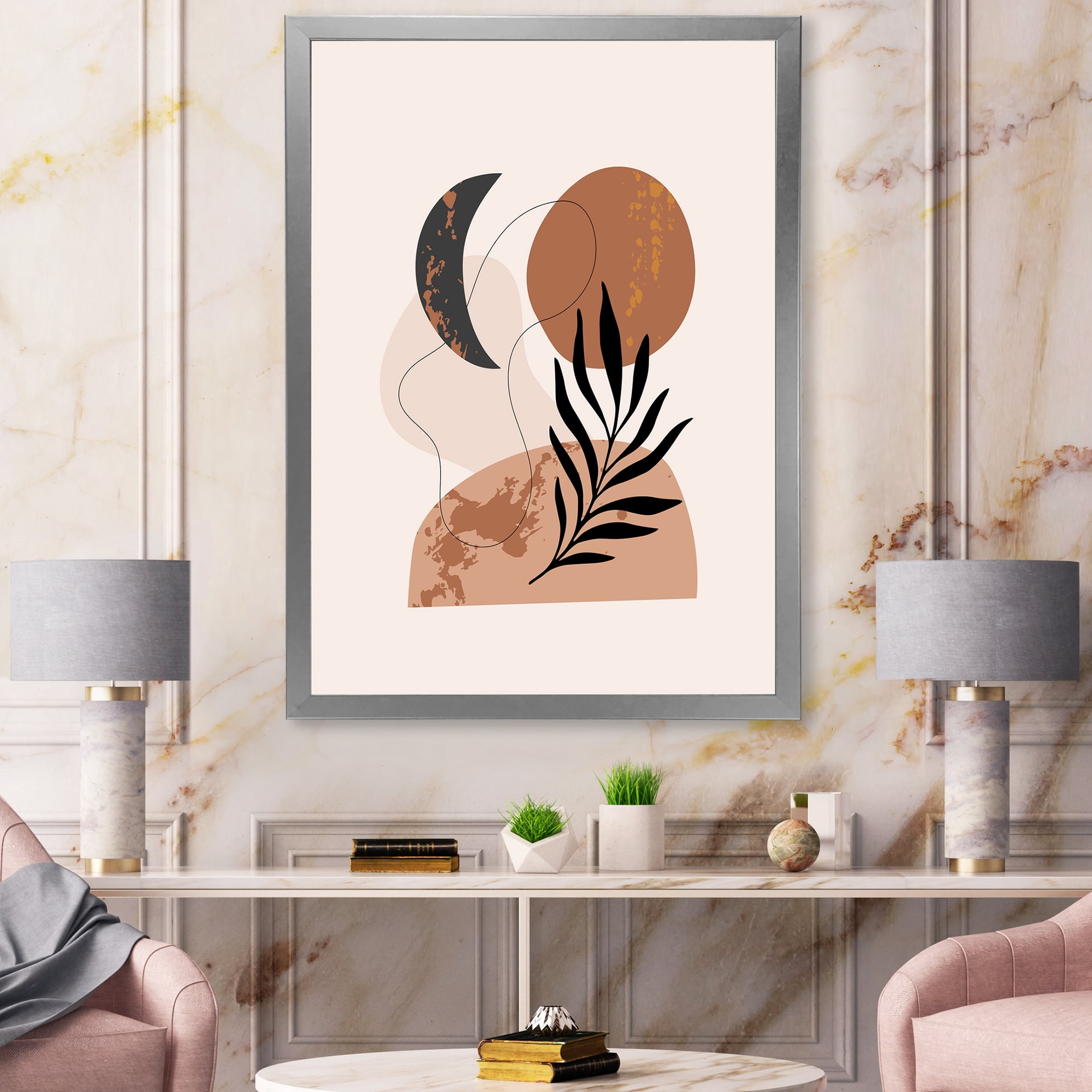 Designart 'Sun and Moon Shapes In Retro Terracotta Tones I' Modern Framed Art Print