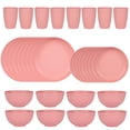 thumbnail image 1 of Nvzi 32pcs Wheat Straw Dinnerware Set,Plates and Bowls Set,Camping Dish Set for 8, Plastic Dinnerware Set,Dishwasher Safe Dinnerware Set,Pink, 1 of 5