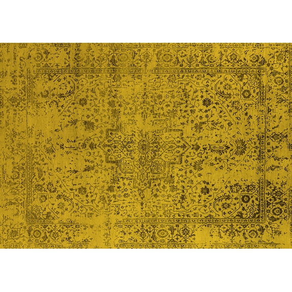 Ahgly Company Machine Washable Indoor Rectangle Oriental Yellow Industrial Area Rugs, 5' x 7'