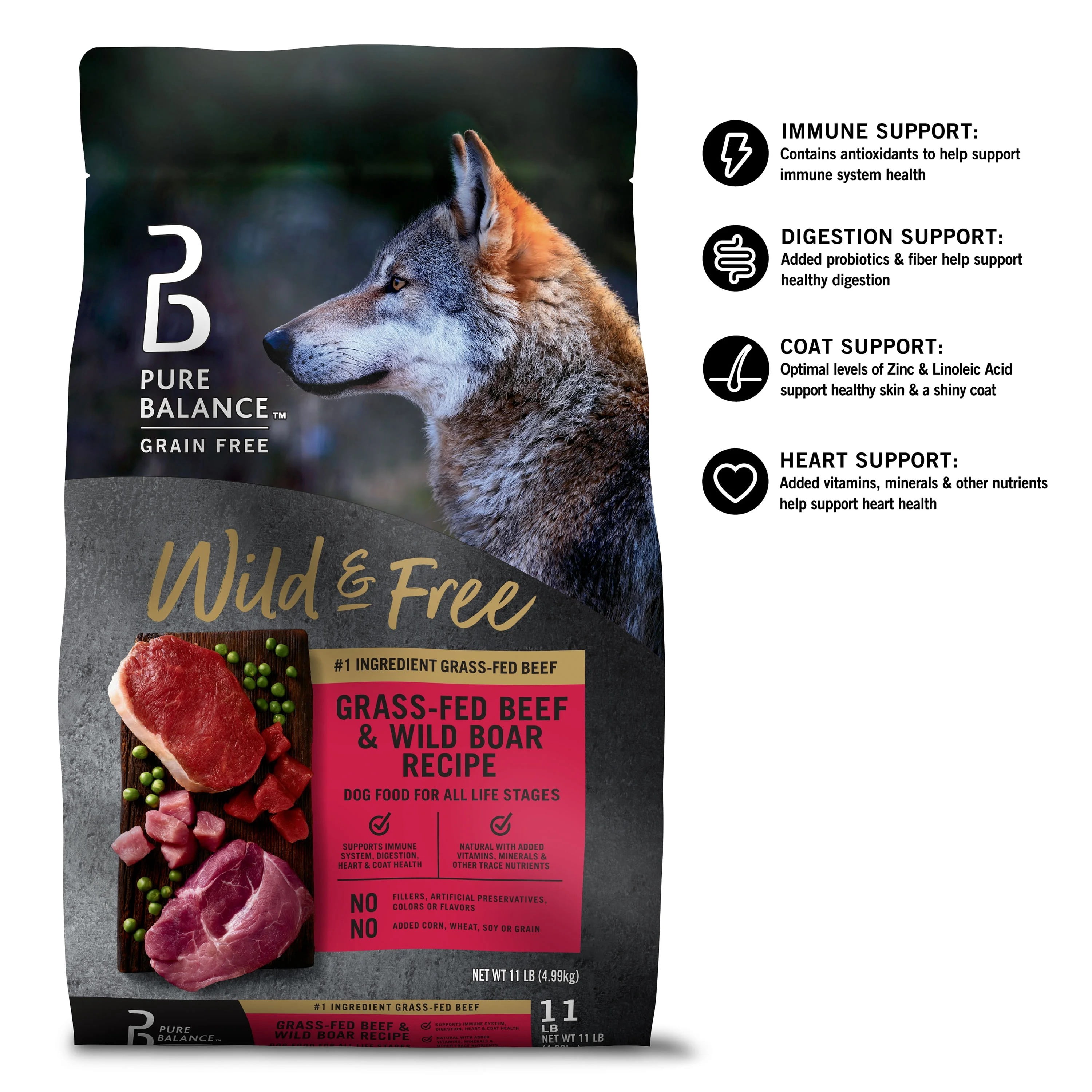 (6 pack) Pure Balance Wild and Free Grass Fed Beef and Wild Boar Recipe Grain Free Dry Dog Food, 4 lb