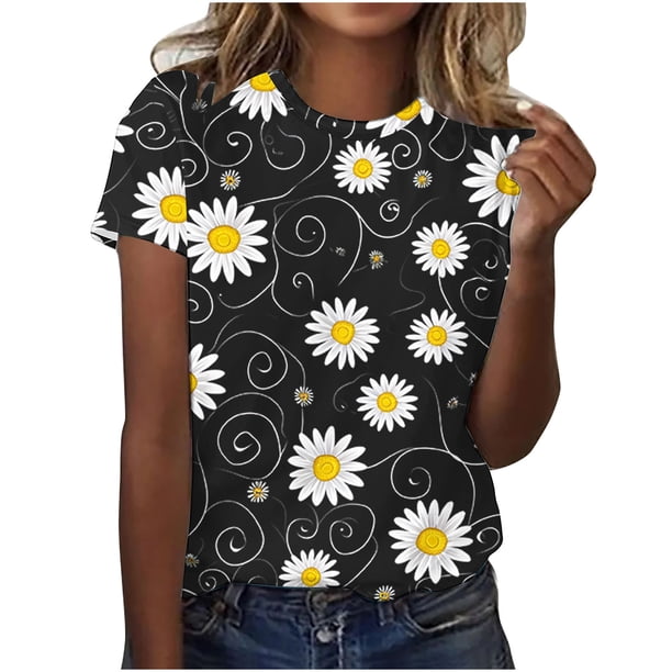 Tops de Ajuste Suelto para las Mujeres Impreso Manga Corta Suéter Camiseta Cuello Redondo Blusa Casual, Top de Moda para el Uso Diario Y las Salidas