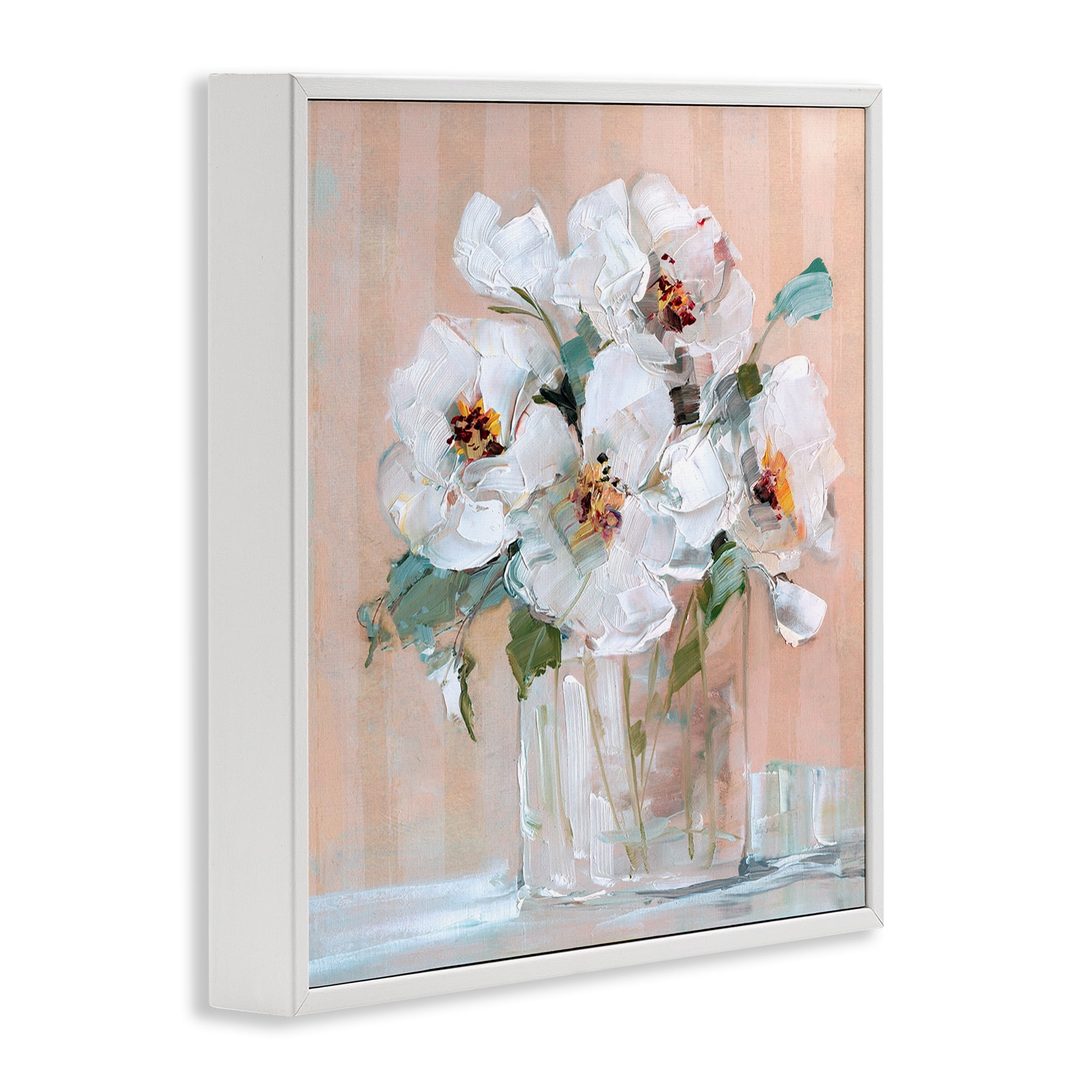Stupell Industries White Florals on Pink Botanical & Floral Painting White Framed Art Print Wall Art, 12 x 12