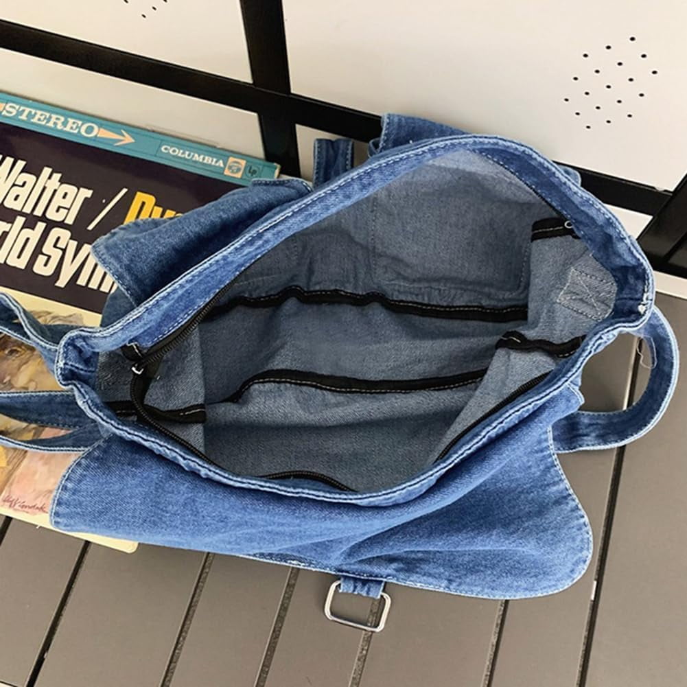 Denim Hobo Crossbody Bag for Women Large Shoulder Handbag Messenger Bag Retro Tote Bag for Casual Work Travel