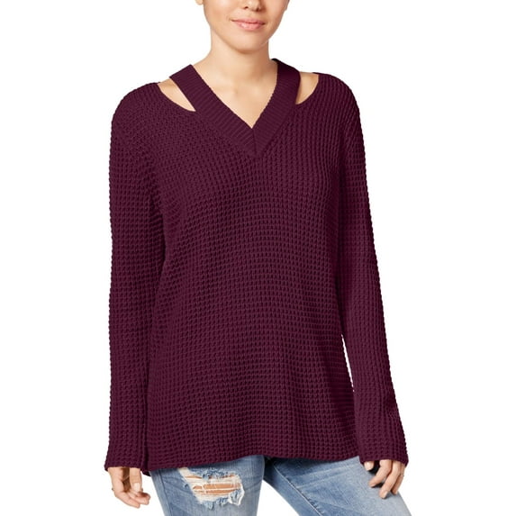 Hooked Up by IOT Womens Juniors Cut-Out V-Neck Pullover Sweater