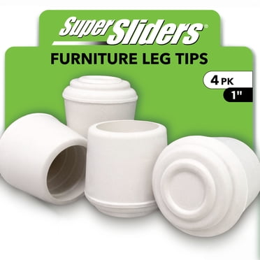 Super Sliders Non-Slip Rubber Furniture Leg Tips, 1-Inch, White, 4 Pack