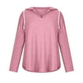 thumbnail image 4 of Pullover Hoodies Tops Long Sleeve for Women V Neck Drawstring Casual Loose Fitting Blouses Fall Winter Solid Color Sweatershirt Tops,Pink,XL, 4 of 4