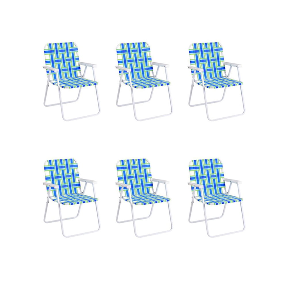 Aimee Lii 6 pcs Folding Beach Chair Camping Lawn Webbing Chair, Patio Dining Chairs, Blue