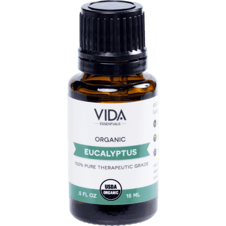 Eucalyptus USDA Certified Organic Essential Oil, 15 ml (0.5 fl oz), 100% Pure, Undiluted, Best Therapeutic Grade, Perfect For Aromatherapy, Relaxation, DIY, Headache, Allergies. VIDA Essentials.