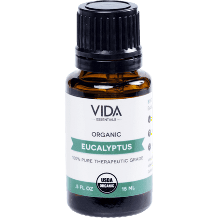 Eucalyptus USDA Certified Organic Essential Oil, 15 ml (0.5 fl oz), 100% Pure, Undiluted, Best Therapeutic Grade, Perfect For Aromatherapy, Relaxation, DIY, Headache, Allergies. VIDA