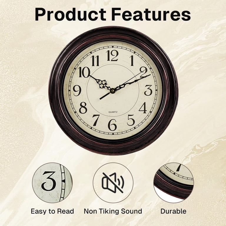 Behome 12 Inch Silent Wall Clock, Brown Retro photo 3