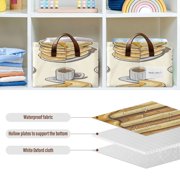 Food Pattern Design Open Home Storage Bins Foldable Metal Frame Shelf Baskets 16.9x11.4x7.7in Water-Resistant