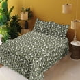 thumbnail image 2 of Ambesonne Leaf Print Fitted & Flat Sheet with Shams 4 Pcs Set, Art Exotic Leaves Jungle, King, Green Seal Brown and White, 2 of 5