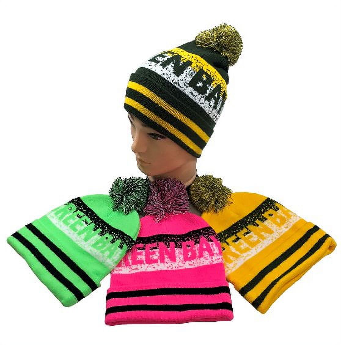 Green Bay Pixelated Adult Size Winter Knit Pom Beanie Hat (Dark Green/Gold) - image 2 of 2