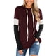 thumbnail image 1 of Sudadera con capucha para mujer, manga larga, color bloqueado, suave, informal, sudadera con capucha para uso diario, rojo vino M, 1 of 7