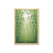 Bamboo Print Wall Art with Frame, Image of Bamboo Trees in Rain Forest Far Eastern Wildlife Tropical Nature Inspired, Printed Fabric Poster for Bathroom Living Room, 23" x 35", Green, by Ambesonne