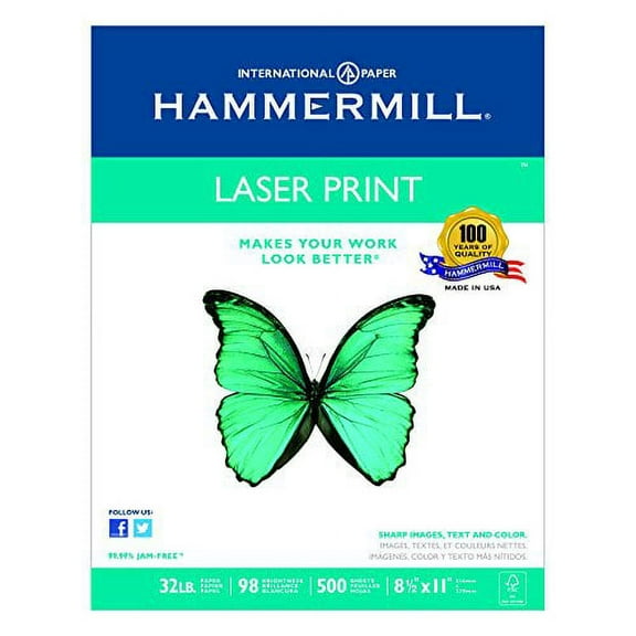 Hammermill Paper, Laser Print Paper, 32, 8.5 x 11, Letter, 98 Bright, 500 Sheets / 1 Ream (104646), Made The USA