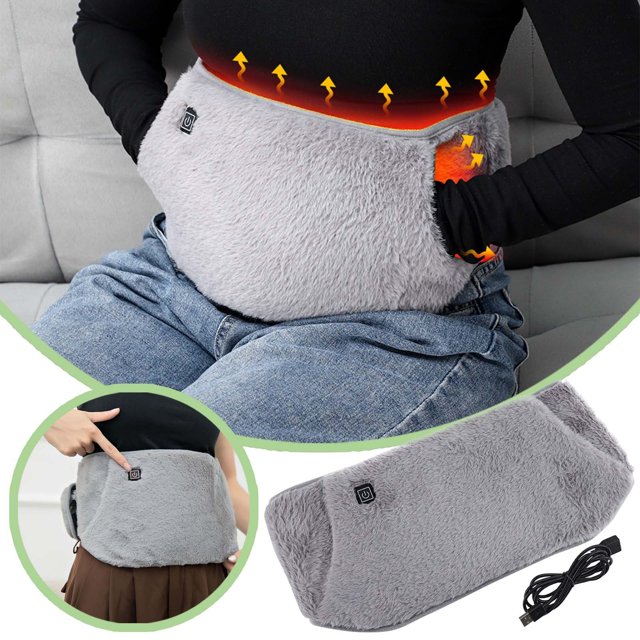 Electric Heating Waist Belt USB Powered, Heated Waist Wrap with Hand Pockets, Portable Heating Pad for Back Comfort, Adjustable Gray Waist Belt