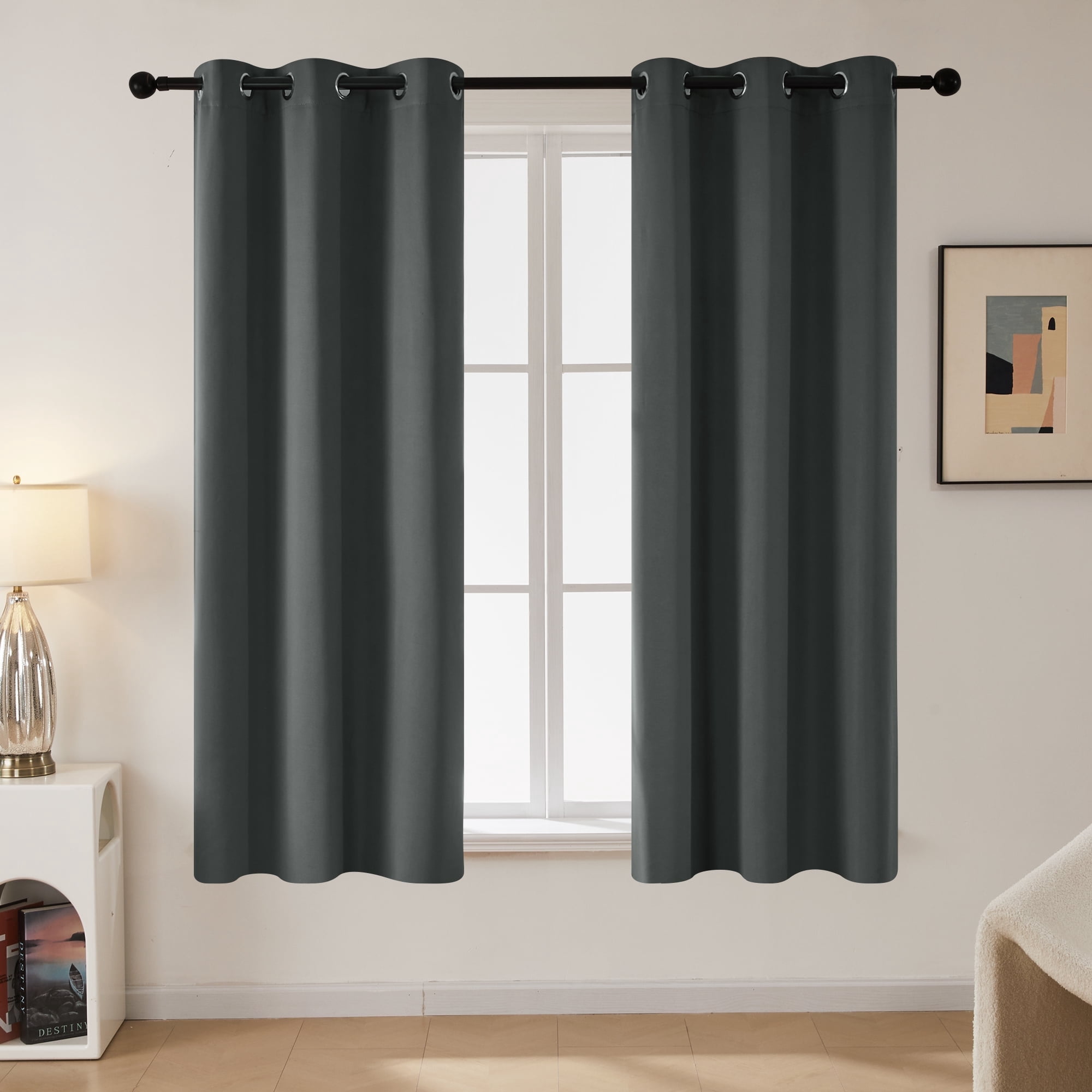 Deconovo Grommet Blackout Curtains for Bedroom 63 inch Pack of 2, Thermal Insulated Window Panels, Dark Gray, 42x63 inch
