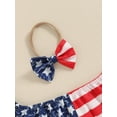 thumbnail image 5 of Bagilaanoe 4th of July Outfits for Toddler Baby Girls Off-shoulder T-shirt Tops + Patchwork Denim Shorts + Headband 12M 18M 24M 3T 4T 5T Kids Independence Day Clothes 3pcs Short Pants Set, 5 of 8