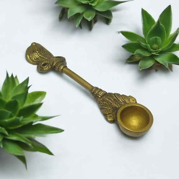 Handmade Hawan Brass Spoon Handcrafted Golden Handle For Hawan Pooja Spoon 1 Piece