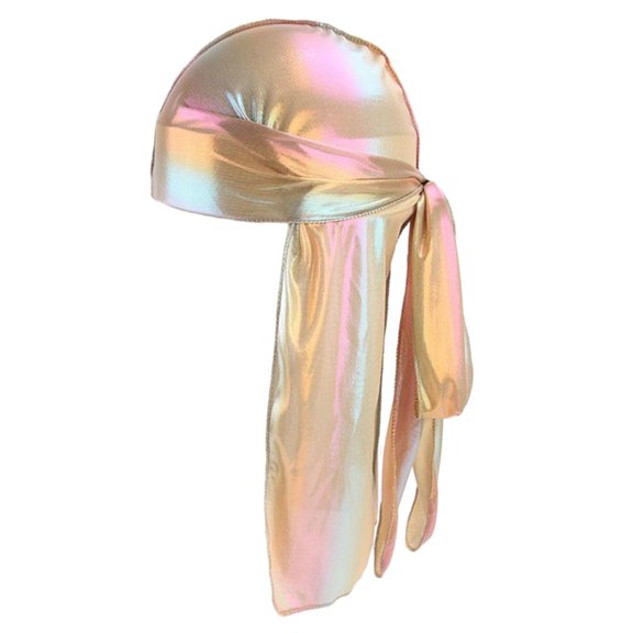 Shiny Rainbow Silky Chemo Scarf Musilim Hat Headwrap Gold