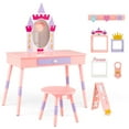 thumbnail image 1 of Costway Kids Vanity Set Princess Makeup Pretend Play Dressing Mirror Castle Girls Pink, 1 of 10