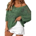 thumbnail image 2 of XIAONU Women's Batwing Sleeve Loose Fit Casual Top Openwork Pattern Vacation Daily Lightweight Blouse, 2 of 5