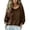 Brown, variant on Women's Button Down Linen Shirt, Japanese-Inspired Relaxed Oversized 3/4 Sleeve Top, Crewneck Casual Blouse for Beach Cover Up, Vacation, Spring and Daily Wear Brown M