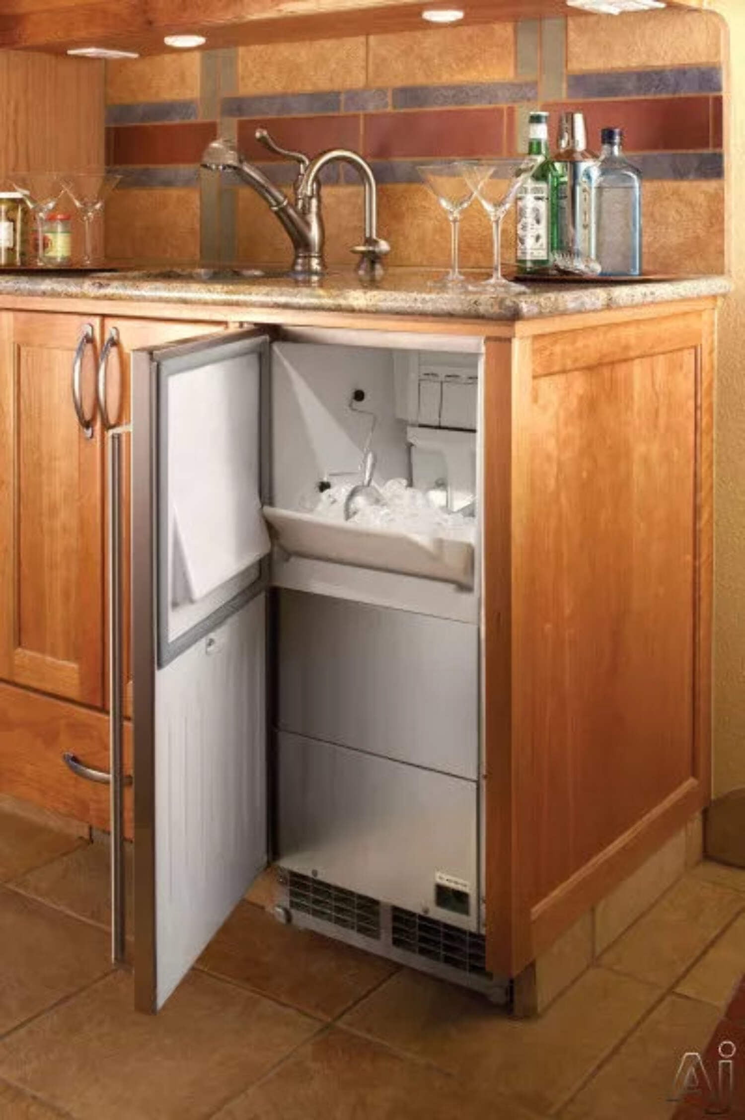 15" Clear Ice Maker, 27 lb. Storage, 55 lbs. Production/24 Hours, Front Vented, Forced Air, Custom Panel