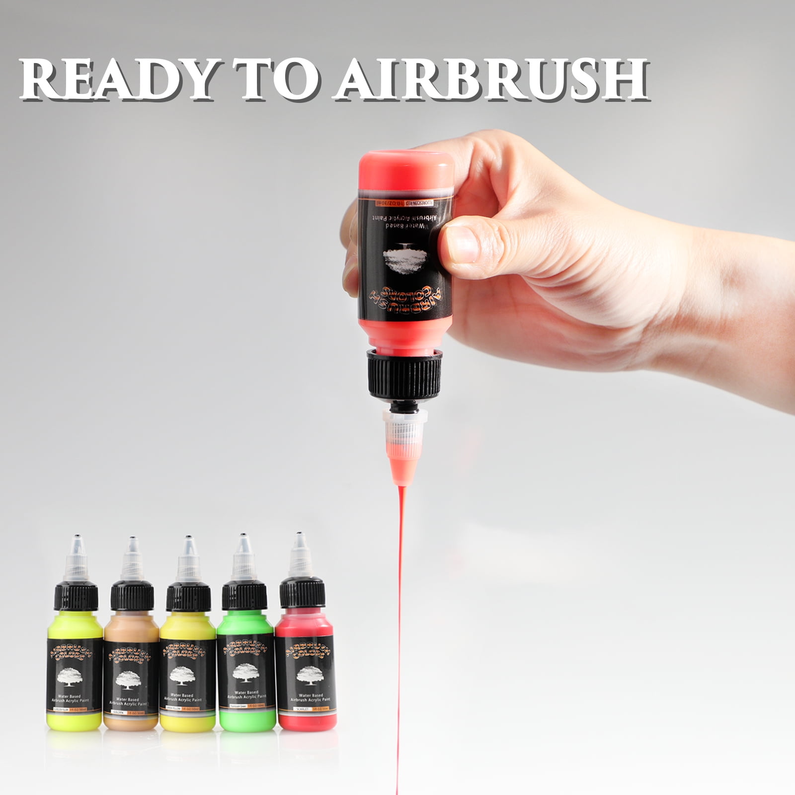 SAGUDIO Airbrush Paint Set 24 Colors (30 ml/1 oz) Opaque & Water Based,Fluorescent Acrylic Paint with Color Wheel - Ready to Spray