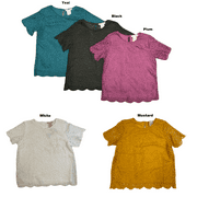 Philosophy Women's Short Sleeve Scoop Neck Lace Top W/ Lining (Black, M)
