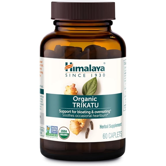 Himalaya Organic Trikatu Support for Bloating and Overeating, Soothes Occasional Heartburn, 60 Caps