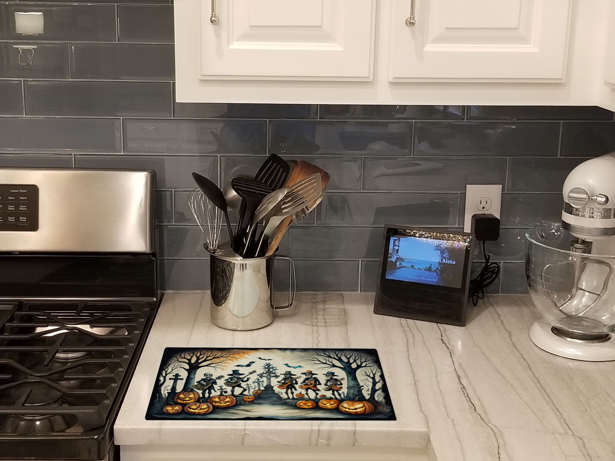 Mariachi Skeleton Band Spooky Halloween Glass Cutting Board Large 12 in x 15 in