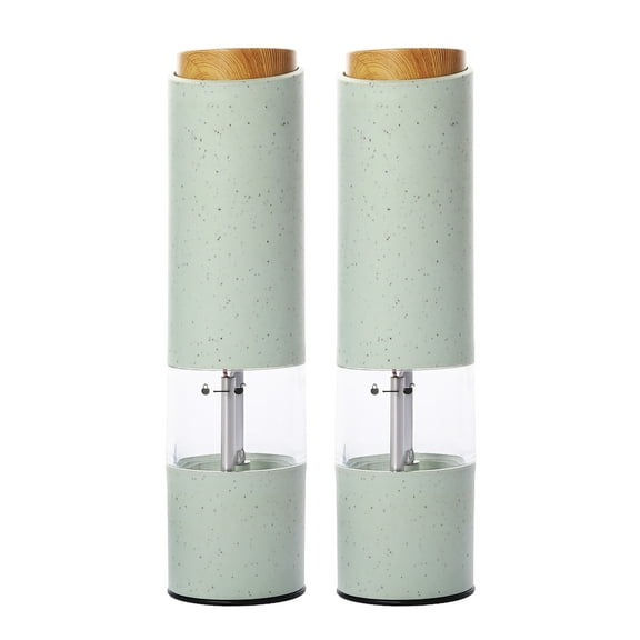 Electric Salt and Pepper Grinder, Pepper Grinder Set 2pcs, Wheat Straw Eco-friendly Material Automatic Pepper Salt Grinder, Adjustable Roughness, One Hand Operation green Upgrade 4 batteries