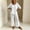 White, variant on Morrtic Women's Eyelet Spliced 2 Piece Solid Color Set – Round Neck Half Sleeve Blouse & Wide-Leg Pants, Summer Casual Outfit Dark Blue,S