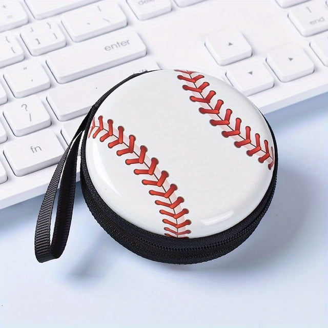 1 Pce Portefeuille Imprimé pour Homme Mini Basketball Football Baseball, Portefeuille Circulaire Multifonction à Fermeture Éclair, Sac de Rangement Portable
