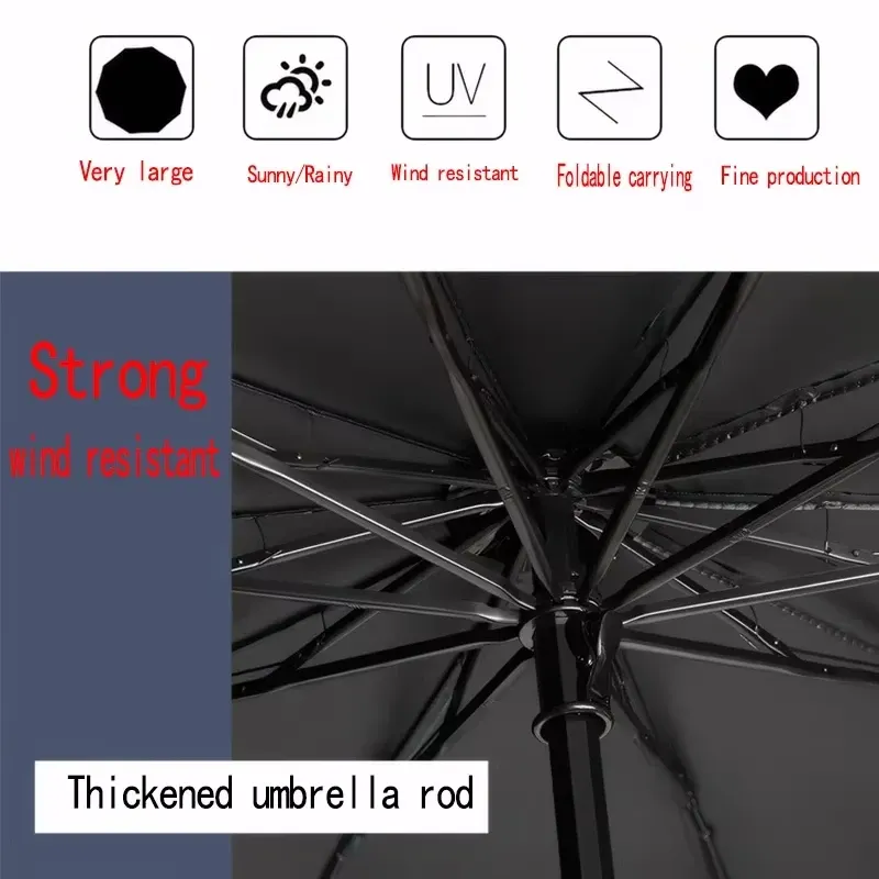 Extra-Large Folding Umbrella Heavy-Duty Reinforced Compact Travel Windproof Unisex  Protection Umbrellas for Business & Home Use