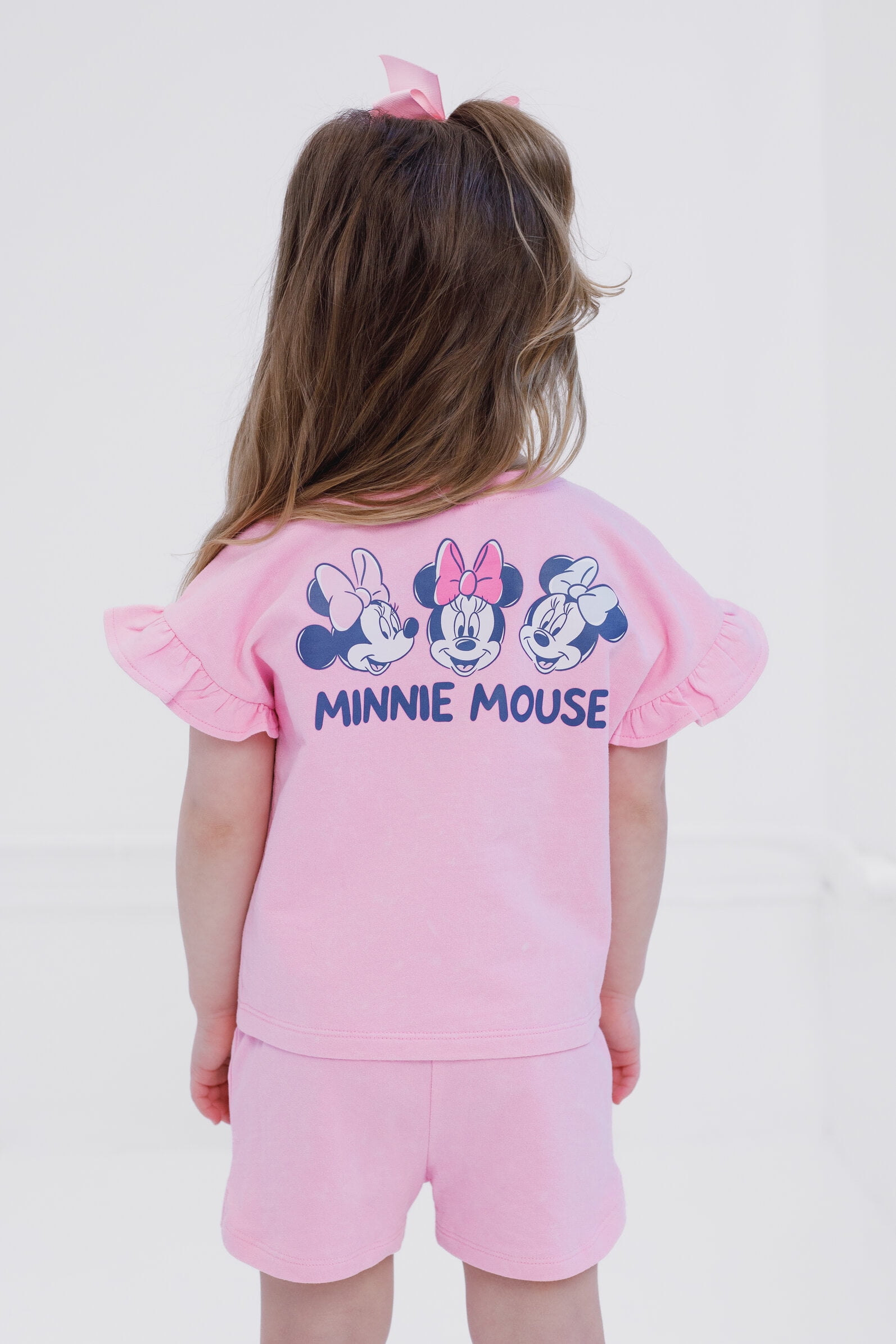 Disney Minnie Mouse Baby Girls' Short Sleeve Graphic T-Shirt and French Terry Shorts Set Pink Optic Wash Minnie Mouse