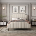 thumbnail image 4 of Cama tapizada 140 x 200 cm Estructura de cama con cabecero, pie de cama y somier Cama doble tapizada en terciopelo beige Cama juvenil Cama de invitados esquí esquí Gafas de esquí, 4 of 5