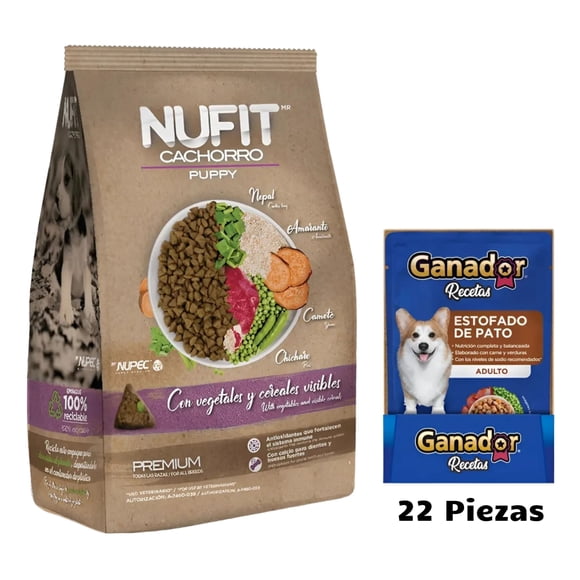 Nufit Cachorro 20 Kg + Sobres Estofado Pato 100 g (22 Pzas)