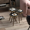 thumbnail image 4 of Round Nesting Set of 3, Modern Woodgrain Look with Black Base for Living Room Coffee Tables or Nightstands - Side End Table (Black Marble Design - Gold Side, Round-Wood Leg), 4 of 16